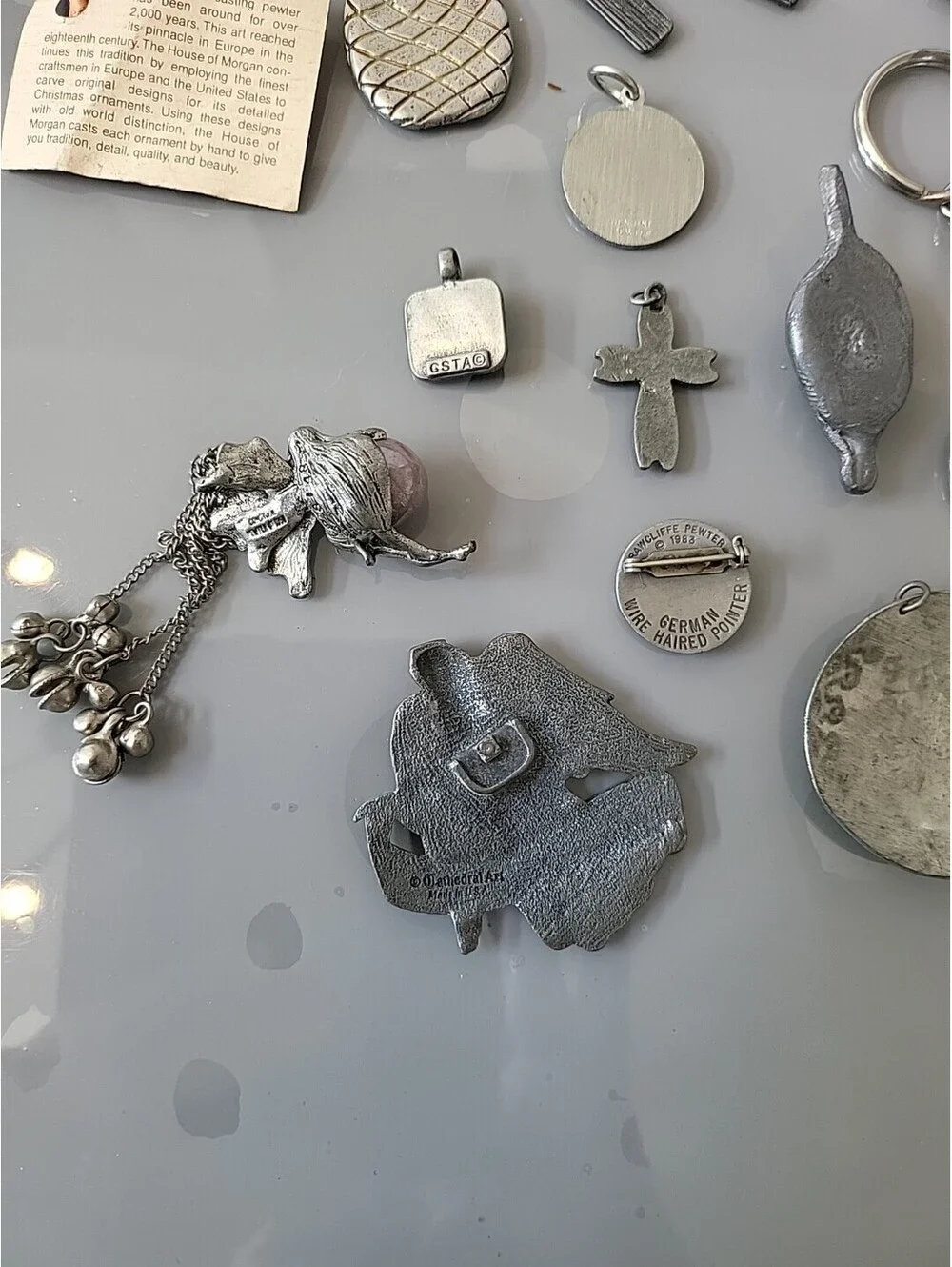 Vintage Signed Pewter Pcs Lot Of Charms Keychain Pin Chain See Up Close Pics